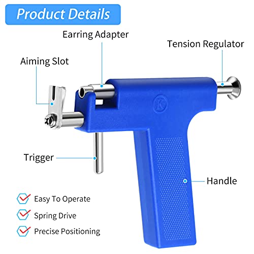 Reusable Ear Piercing Gun Kit, Professional Ear Piercing Gun with Stainless Steel Piercing Studs, Colorful Crystal Earrings for At Home Salon Earlobe Cartilage Helix Tragus Piercing Tool Set - color: Blue