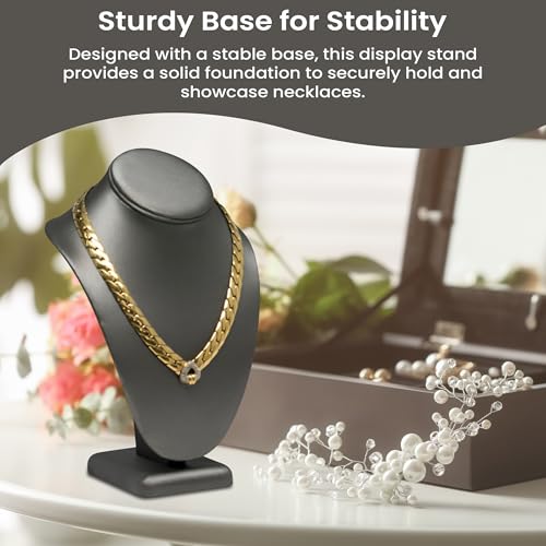Novel Box Silver Leatherette Bust Stand Jewelry Necklace Display 6.5x4x10 Inches - Freestanding Travel Necklace Holder Stand - Necklace Mannequin Organizer Stands - Necklace Displays Medium - color: Silver Leatherette, size: Medium