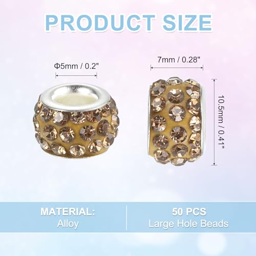 uxcell 50Pcs European Large Hole Beads, Rhinestone Craft Bead Crystal Charm Spacer Beads for Pens Bracelet Making Necklace DIY Craft, Crystal Yellow - color: Crystal Yellow