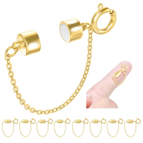 MKCYD 8Pcs Magnetic Bracelet Clasps and Closures with Safety Chain Never Fall Gold Bracelet Extender Converter Magnetic Clasps for Women - color: 8Pcs Gold