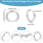 SUNNYCLUE 1 Box 24Pcs Silver Huggie Hoop Earrings Stainless Steel Huggie Hoops Bulk Round Clasp Metal Lever Backs Earrings Alloy Small Findings Ear Hooks for Jewelry Making DIY Craft Women Supplies - style: Style 4