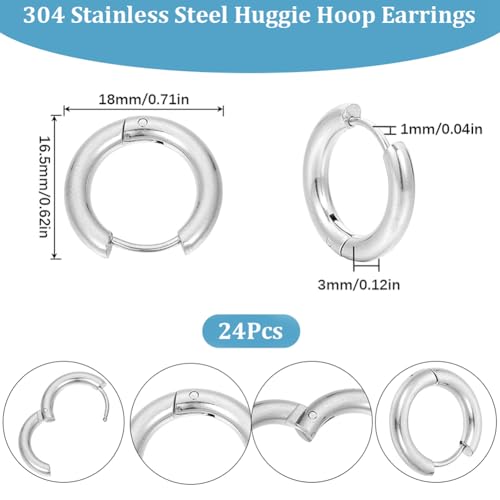 SUNNYCLUE 1 Box 24Pcs Silver Huggie Hoop Earrings Stainless Steel Huggie Hoops Bulk Round Clasp Metal Lever Backs Earrings Alloy Small Findings Ear Hooks for Jewelry Making DIY Craft Women Supplies - style: Style 4