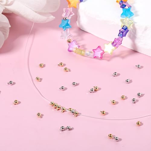 Psyqtsuary 80 Pcs Gold Silver Round Crimp Beads for Jewelry Making Brass Metal Round Crimp-Bead Gold Silver Spacer-Beads for DIY Bracelet Jewelry Making (Gold and Silver)