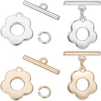Beebeecraft 1 Box 10 Sets Flower Toggle Clasps 18K Gold & Sterling Silver Plated Brass Toggle Jewelry Clasps Connector T Bar Clasps with Jump Rings for Necklace Bracelet DIY Crafts Making - color: Gold and Silver
