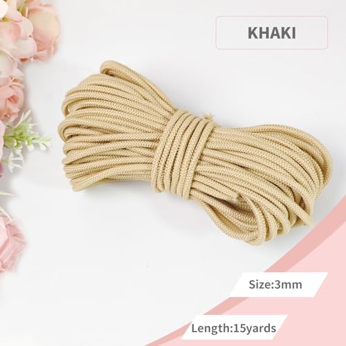 1/8 inch Non-Slip Elastic Band -3mm 15 Yards Soft Elastic Cord Stretch String Braided Thread for Sports Gear, DIY Crafts, Hair Bands, Shoelaces,Apparel Making & Camping Tie Down (Khaki) - color: Khaki