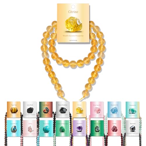 Vinswet 45pcs 8mm Citrine Natural Stone Beads Round Genuine Real Stone Beading Loose Gemstones DIY Smooth Bead for Bracelet Necklace Earrings Jewelry Making - color: Citrine, size: 8mm