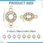 PH PandaHall 60pcs Flat Round Link Charms Rhinestone Connectors Charms Alloy Round Jewelry Links Ring Circle Charm Links Double Loop Jewelry Connectors for Bracelet Earring DIY, Gold/Platinum - size: 0.53 inch