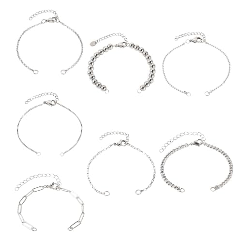 Pandahall 7Pcs Stainless Steel Chain Charms Bracelet 7 Styles Adjustable Slider Chain Bracelets Extender Chain with Lobster Clasp for DIY Bracelet Chain Jewelry Making