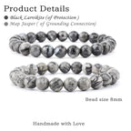NCB 2.3-Piece 4mm Natural Crystal Gemstone Stretch Bracelets – Handmade Reiki Energy Healing Jewelry for Meditation,Yoga, Unisex - color: 2PCS ( Black Larvikite+Map Jasper ), size: 8mm