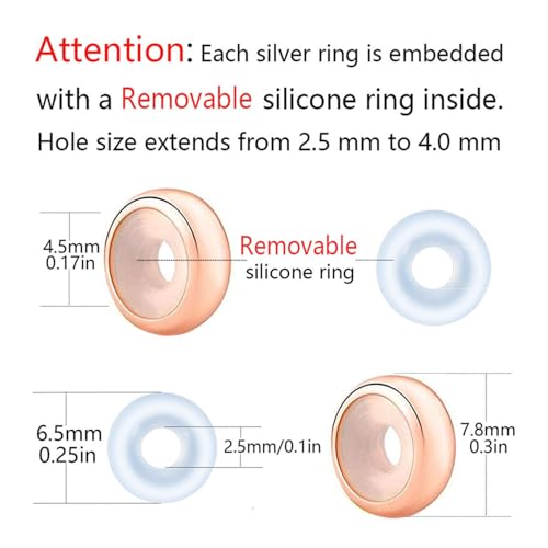Clip Stopper Charms Sterling Silver Rondelle Spacer Bead Charm Stopper Charm for Pandora Charm Bracelets - color: Rose Gold-Plated ( 4 pcs)