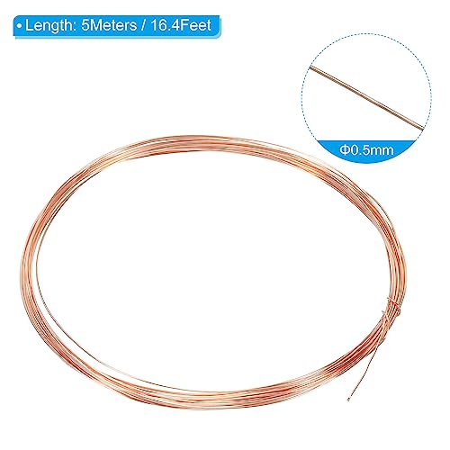 PATIKIL 16.4 Feet Solid Bare Copper Wire, 25 Gauge 99.9% Pure Copper Wire 0.5mm Soft Beading Wire Metal Plant Stem Ties for Jewelry Craft (5m) - size: 0.5mmx5m