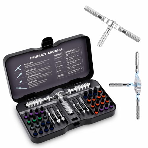 Ratcheting Screwdriver Set, 40-in-1 Magnetic Multi-Bit Driver with Dual-Direction Ratchet, Detachable T-Handle, Magnetic Booster, Extended Grip & Storage Box for Home Repair, Appliances & DIY - size: 40 PCS