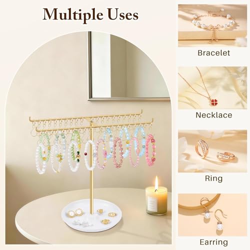 OAOLEER Bracelet Holder Organizer,2 Tier Jewelry Stands and Displays with 40 Movable Hooks Gold Bracelet Stand Jewelry Rack for Necklaces Bangles - size: Two Tier-Gold