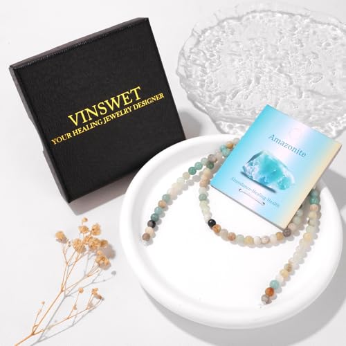 Vinswet 90pcs 4mm Amazonite Natural Stone Beads Round Genuine Real Stone Beading Loose Gemstones DIY Smooth Bead for Bracelet Necklace Earrings Jewelry Making - color: Amazonite, size: 4mm