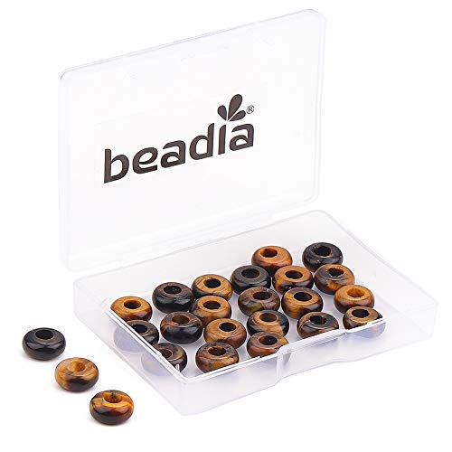 BEADIA Natural Yellow Tiger Eye Rondelle Stone with Large Hole (4mm) Loose Semi Gemstone Beads for Jewelry Making 10mmx4mm 24pcs - color: Yellow Tiger Eye, size: 10mm x 4mm