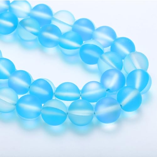 uxcell Matte Crystal Glass Beads 10mm Synthetic Frosted Shining Semi-Precious Round Loose Beads Synthetic Moonstone for Jewelry Making DIY Bracelet, Light Blue - color: Light Blue, size: 10mm