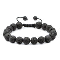 AD Beads Natural 10mm Gemstone Bracelets Healing Power Crystal Macrame Adjustable 7-9 Inch - color: Black Lava