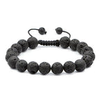 AD Beads Natural 10mm Gemstone Bracelets Healing Power Crystal Macrame Adjustable 7-9 Inch - color: Black Lava