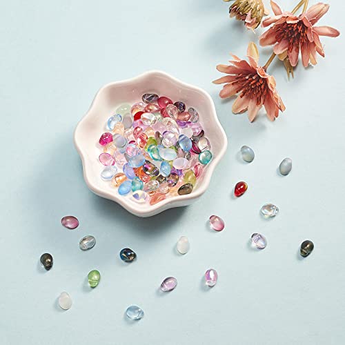 UR URLIFEHALL 100 Pcs Mixed Color Transparent Spray Painted Glass Oval Charms for Earring Bracelet Necklace Jewelry DIY Craft Making - color: 100pcs-8.5x6x4.5mm-mixed color oval glass charms