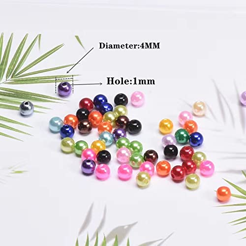 2000pcs Pearl Beads 4mm Round Loose Pearl Beads with Hole for DIY Bracelet Necklace Jewelry Making Supplies Handmade Craft (Mix Colors) - color: Mix Colors