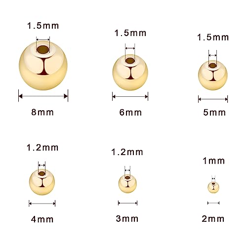 200pcs 14K Gold Round Beads,Durables Beads that Do Not Fade Easily,Seamless Spacer Beads,Brass Loose Beads,Gold Beads for Jewelry Making (6MM) - size: 6MM-200pcs