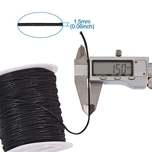 100 Yards Black Waxed Cotton Cord Threads Braided Beading Cord Strings Bracelet Necklace Wire 1.5mm(0.06 inch) with Spool for Bracelets Necklace Jewelry Making Friendship Bracelet - color: Black, size: 1.5mm