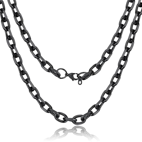 Stainless Steel Chain for Men,Silver/Black/Gold Plated Rolo Cable Chains Necklace Mens 5mm/7mm/9mm/12mm Width,18"-30" Hip Hop Accessories Jewelry Gifts for Father's Day Valentine's Day Christmas - color: K: black-7mm, size: 20 inch