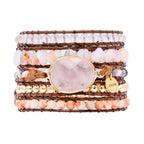 YGLINE Women Boho Handmade Natural Stone Crystal Leather Bead Wrap Bracelets Collection - color: Rose Quartz
