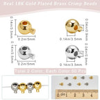 Beebeecraft 100Pcs 18K Gold Plated Brass Crimp Beads Metal Spacer Beads Irregular Shape Spacer Stoppers Beads 3.5x5mm for DIY Necklace Bracelets Making - color: Round