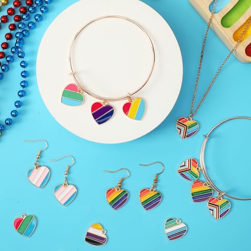 SANNIX 90Pcs Pride Heart Charms Rainbow Heart Alloy Enamel Charms Stripe Pendant for Jewelry Making Charms Earring Necklace Bracelet Making Supplies - color: 10 color