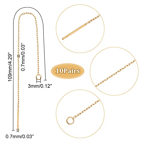 UNICRAFTALE 20pcs Golden Stainless Steel Ear Threads Earrings 109mm Long String Ear Threads with Loops Drop Earring Threader Jewelry Finding for Jewelry Making - color: Golden, size: 109mm