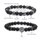 Natural Stone Bracelet 8mm Mens Black Beaded Bracelets Hematite Obsidian Onyx Lava Beads Bracelet Healing Crystal Bracelet for Men - style: Lion