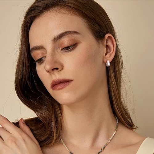 925 Sterling Silver Earrings Small Chunky Hoop Earrings for Women Trendy Huggie Hoop Earrings 14K Gold Plated Hypoallergenic Earrings Small Thick Huggie Hoops Earrings - color: Silver