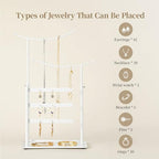 LAMU Jewelry Organizer, 5 Tier Jewelry Stand Display with Anti Entanglement Necklace Holder Tree, Height Adjustable Stroage for Earrings Rings Studs Bracelet, Valentines Day Gifts for Women, White - color: White