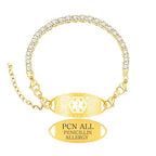 Women's Medical ID Bracelet with White Zircon Tennis Chain, Interchangeable Engraved Plate, Adjustable Lobster Clasp, Lightweight, Hypoallergenic, for Running, Outdoor, Daily Wear - color: Gold-PENICILLIN ALLERGY