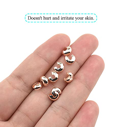 Crimp Bead Knot Covers 5mm Outer Dia Half Round Open Form a Ball Easy to Position Two Sides Keep Flush Close Neatly Evenly Stop Wire Wear No Irritate for Jewelry Craft Rose Gold 100pcs - size: Rose Gold 5mm 100Pcs