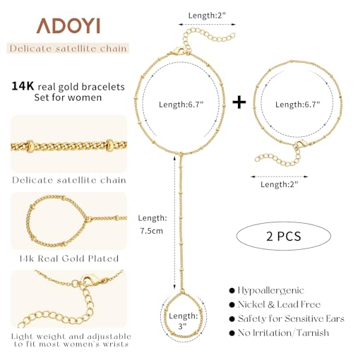 adoyi Gold Bracelets for Women, 14K Gold Plated Stackable Bracelet Stack Set Adjustable Charm Paperclip Chain Cuban Link Layered Waterproof Jewelry Sets Gifts for Womens - color: Gold Style D
