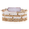 RIAH FASHION Bohemian Acrylic Druzy Multi-Layer Bead Statement Bracelet - Versatile Faux Stone Pendant Stretch Strand Stackable Cuff Bangle Set Sparkly Crystal - color: Hexa Druzy Wood Mix - White