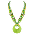 Coiris Shell Pendant Statement Strand Necklace for Women Boho Multi Beads Natural Stone Colorful Necklace Bohemian Handmade Chunky Shell Beaded Collar Jewelry for Women - color: Green