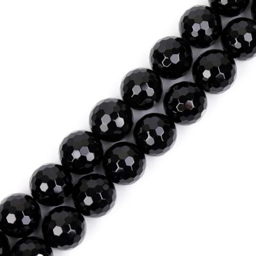 GEM-Inside Facted Black Agate Gemstone Loose Beads Round 20mm Crystal Energy Stone Power for Jewelry Making 15 Inches - color: Black Agate, size: 20mm