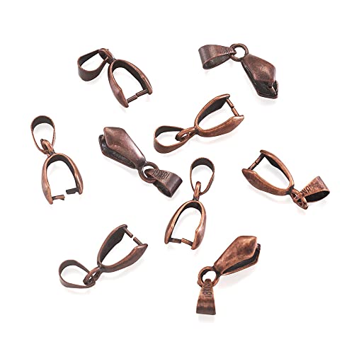 Fashewelry 200pcs Brass Pendant Pinch Bails Antique Bronze 8x5mm Inner Diameter Dangle Charm Clasp Clip for Top Drilled Bead Necklace Earring Jewelry Making Pin:0.9MM - color: Red Copper #2