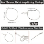 Beebeecraft 1 Box 24Pcs Hoop Earrings Findings Platinum Plated Brass Round Open Beading Hoop Components for Jewellery Making DIY Crafts Art Accessories Creation Festival Gift Wedding Party Favor - color: Silver