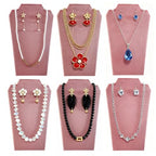6Pcs/Set Necklace&Earring Display stand Velvet Jewelry Set Easel Display Rack Jewelry Display Stand for Vendors Jewelry Bust (Pink, L) - size: L
