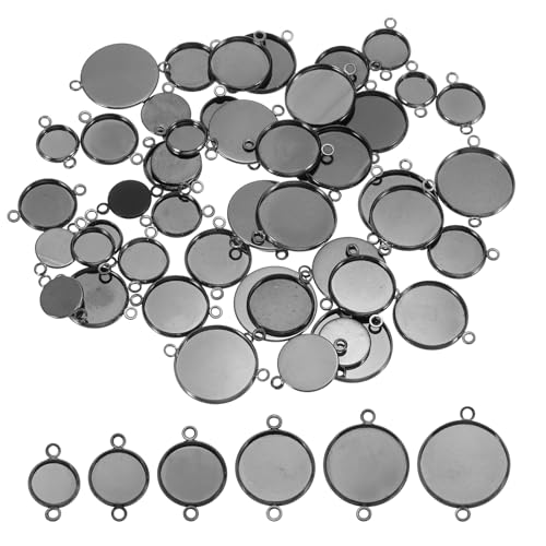 PATIKIL Pendant Trays for Jewelry Making, Blank Pendants Iron Double-hanging Bezel Settings Flat Base for Necklace Bracelet Charm - color: Grey Tone