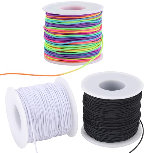 Stretchy String for Bracelets, 3 Rolls 1 mm 495 Feet Sturdy Elastic String Cord for Jewelry Making, Necklaces, Beading and Crafts (1.0mm (Black&Wihte&Rainbow)) - size: 1.0mm (Black&Wihte&Rainbow)