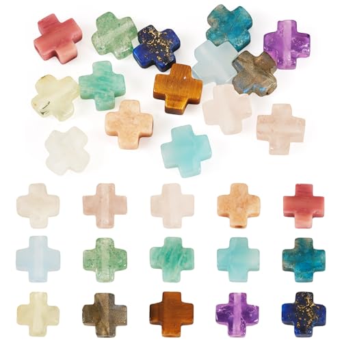 Beadthoven 15pcs Gemstone Cross Beads Mini Small Easter Cross Stone Spacers 8mm Healing Crystal Jesus Crucifix Faith Crosses for Jewelry Making Necklace Bracelet Easter Beads DIY Crafts Supplies - color: Mixed Crosses
