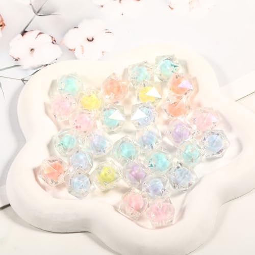 15Pcs Acrylic Square Polygonal Beads 16mm UV Bead in Bead Fit for DIY Jewelry Bracelet Necklace Keychain Beadable Pens Mobile Phone Chain Making Cute (Faceted Bead in Bead) - color: Faceted Bead in Bead