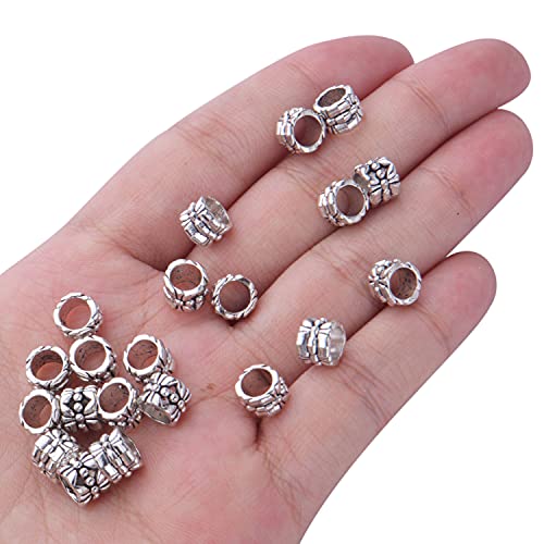 BronaGrand 100pcs Large Hole Antique Silver Flower Bead Spacers Alloy Tube Beads for DIY Necklace Bracelet Jewelry Craft Making Accessory - color: Silver1