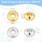 PH PandaHall 200pcs 4mm Spacer Beads, 2 Colors Flat Round Heishi Bead Metal Loose Beads Spacers for Heishi Clay Bead Summer Stackable Necklace Bracelet Jewelry Making, Golden Platinum