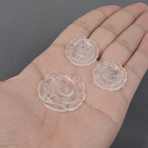 Justinstones 3pcs Carved Gemstone Flower Pendant Earrings Beads Set For Jewelry Making DIY 1.3 Inch & 1 Inch - color: Clear Quartz